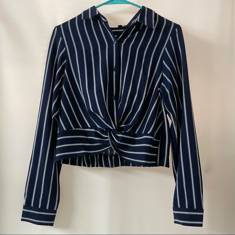 Blue striped button down top